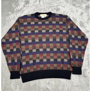 Vintage Norm Thompson Wool Sweater Mens Large 3D Block Patchwork Coogi Style Y2K